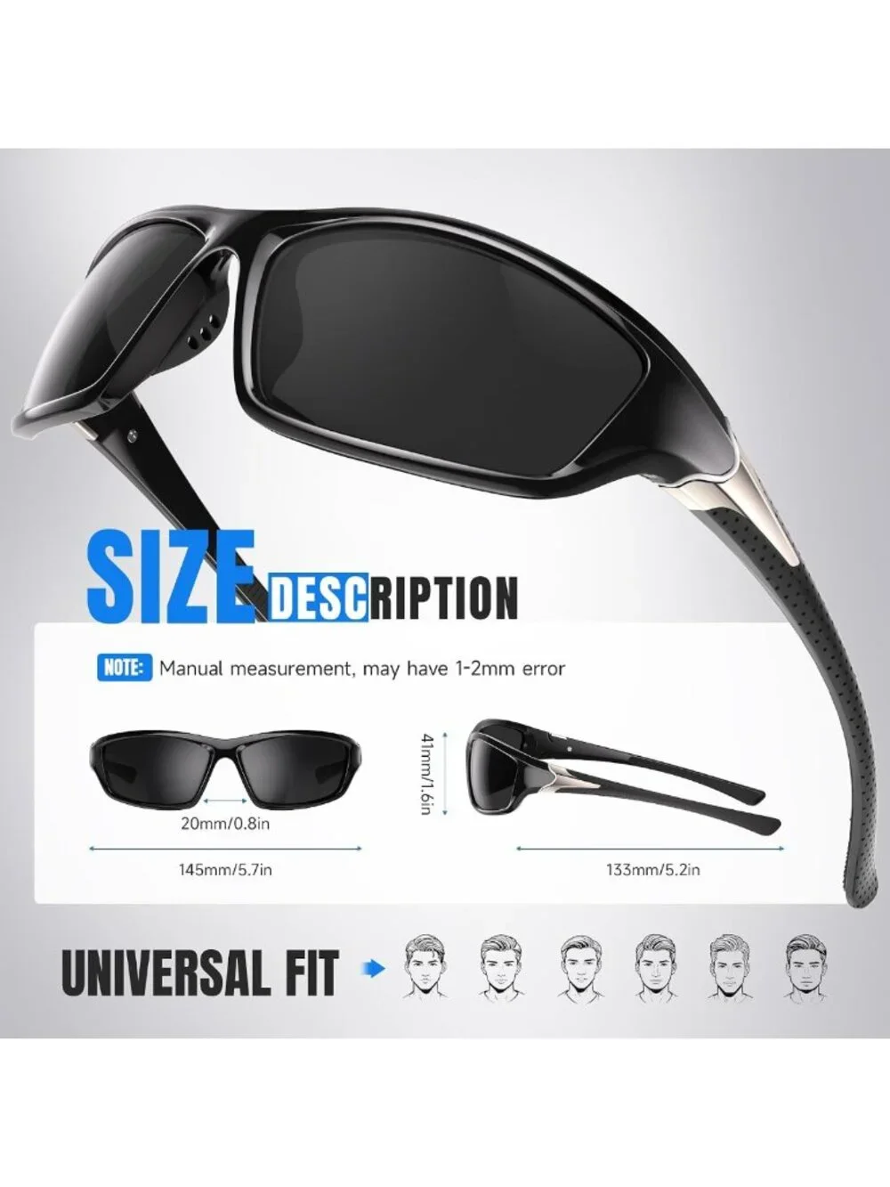Men's Polarized Sports Sunglasses - UV Protection Wrap Around for Fishing